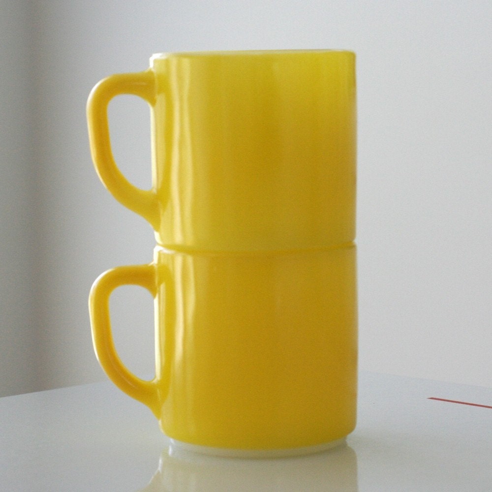 2 Yellow Fired-On Federal Mugs - Good Condition