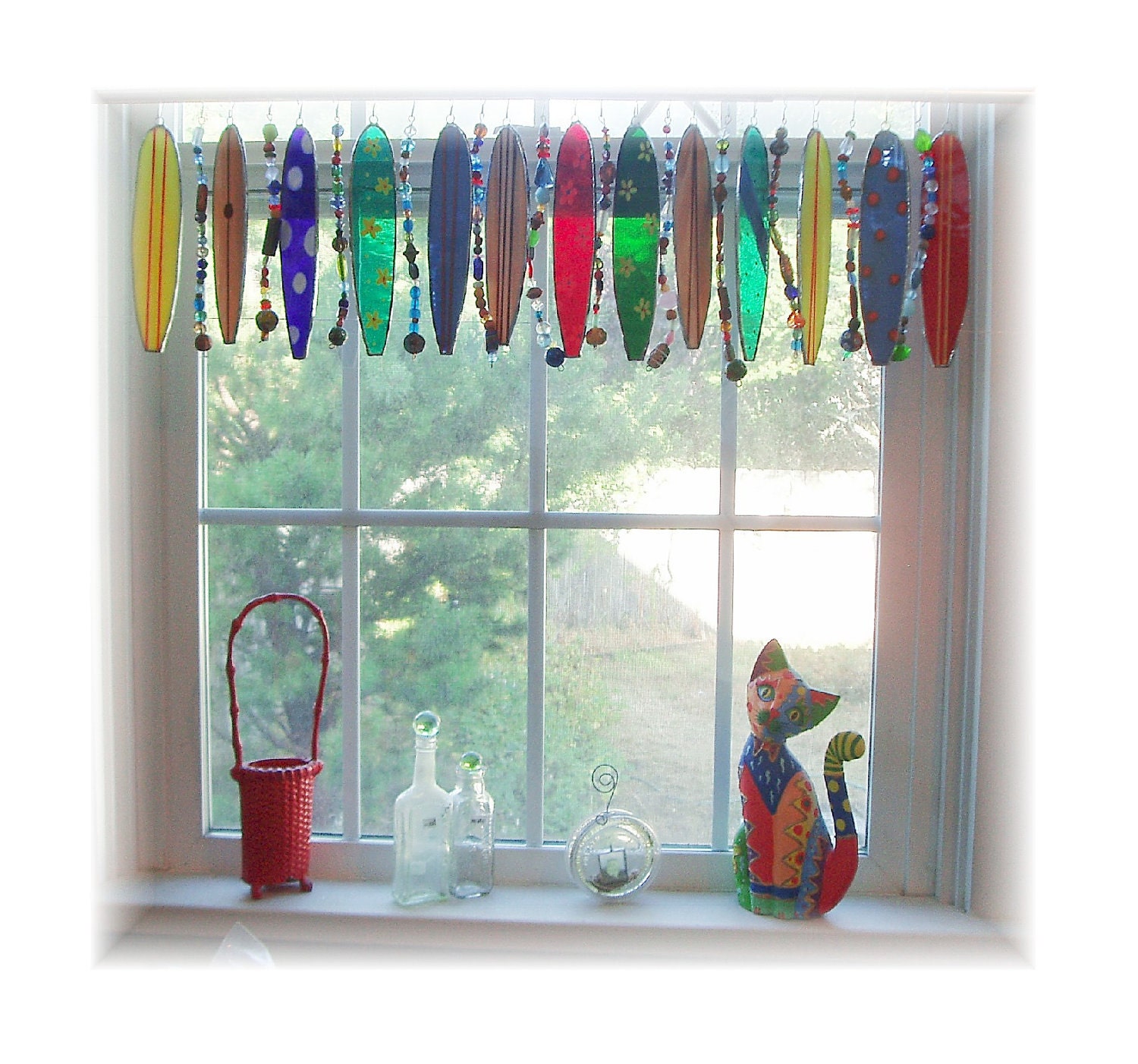 Stained Glass Surfboard Whimsy Window Treatment Valance