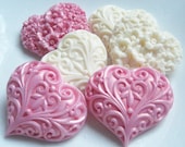 Soap Hearts in Shimmery Pink and White - Set of Six Heart Soaps