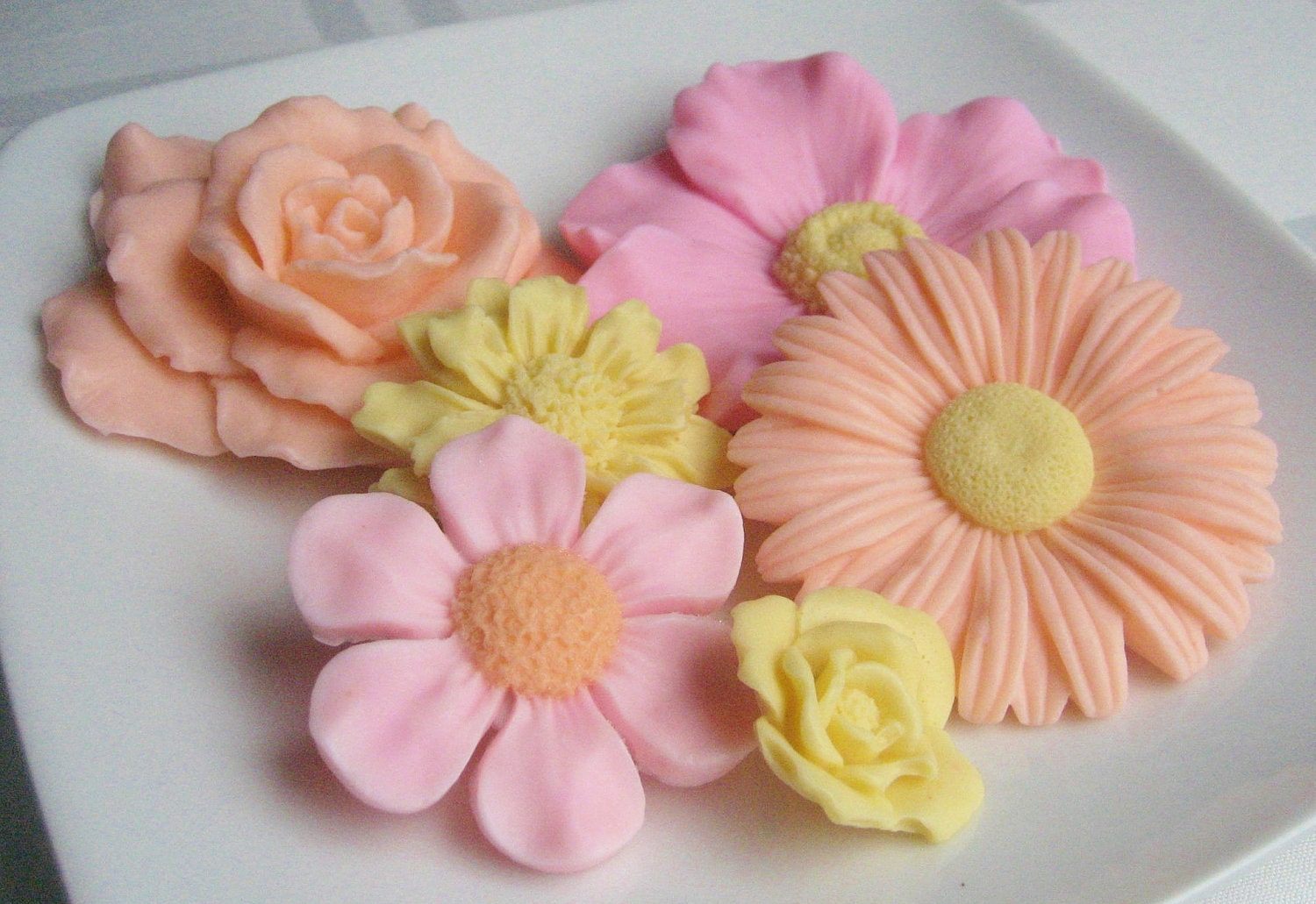 Decorative Flower Soap in Pastel Pink, Peach and Yellow