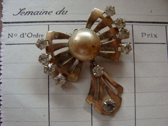 2 Beautiful Old German Edwardian Cameo and Rhinestone Bow Brooches