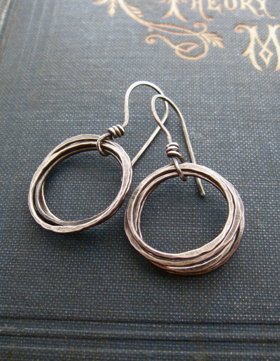 Recycled Silver Hoop Earrings with Hammered Texture (Made-to-Order)-"Coastal Cliff Earrings-Small"