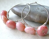 Pink Opal Earrings, Pink Hoop Earrings, Coral Earrings, Bridal Earrings, Bridesmaid Jewelry