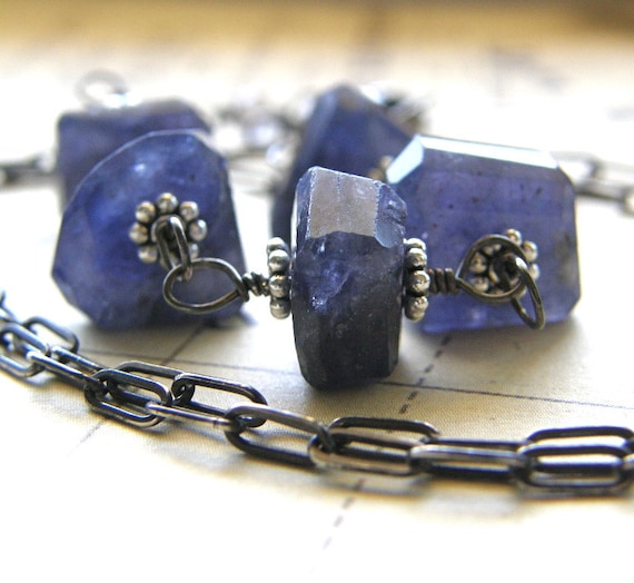 Navy Blue Necklace, Iolite Freeform Nugget Necklace, Indigo Necklace, Boho Necklace, Extra Long Necklace