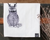 The Original Wild Catalope - Hand Printed Flour Sack towel Funny Humor Cat with Antlers Kitchen Dish Towel - by Bark Decor
