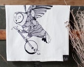 Ghost Banjo - Hand Printed Flour Sack towel Owl and Banjo Kitchen Dish Towel - by Bark Decor