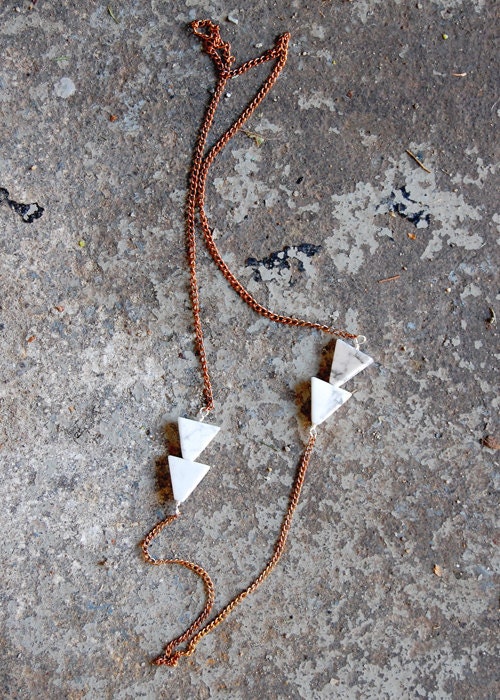 Arrow Necklace(2) - White Howlite Arrow Long Geometric Necklace - by Bark Decor