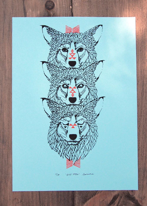 Wolf Totem - Two Color Modern Wolves Screen Print - Editon of 90 - by Bark Decor