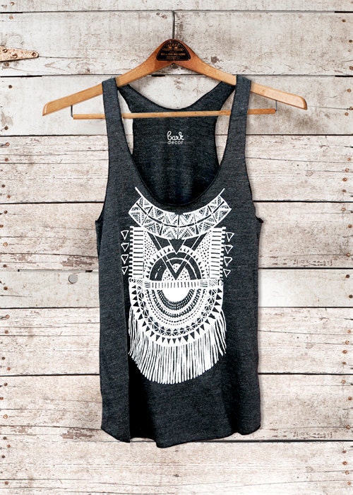 Impala Tank - womens print fringe tri-blend racerback jersey tank - by Bark Decor
