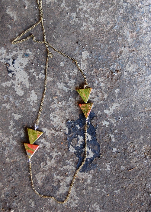Arrow Necklace(2) - Unakite Necklace Long Triangle Modern Geometric Arrow Necklace - by Bark Decor