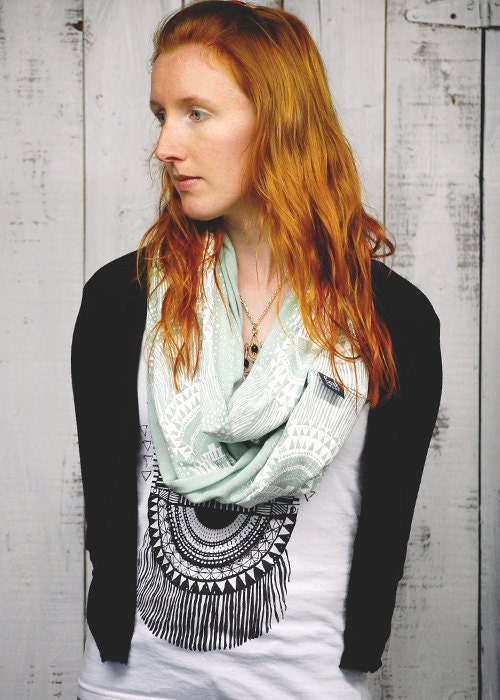 Okapi Infinity Scarf - Sea foam - modern hand printed jersey circle infinity scarf - by Bark Decor