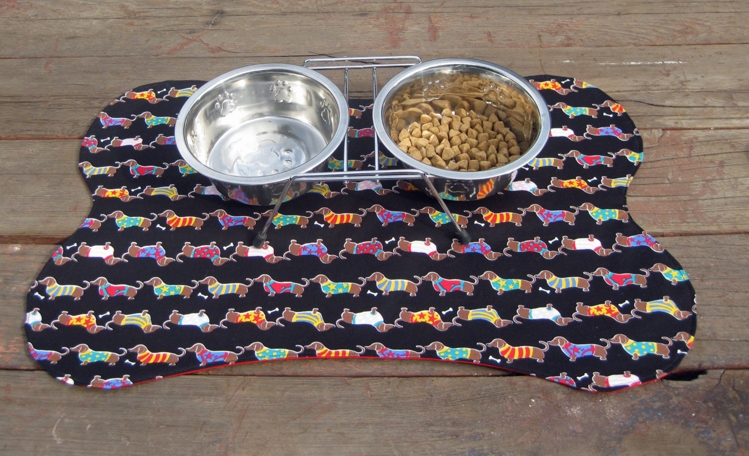 Dog Feeding Dish Placemat Dachshunds in Sweaters