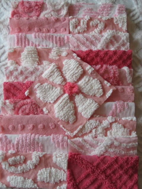 Vintage Chenille Sqaures - 21 Assorted Pinks