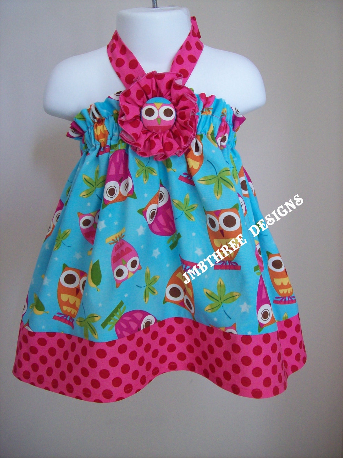 Aqua Owls Halter Top/Dress Toddler Infant Sundress size 6m-9m, 9m-12m, 12-18m,18-24mos.,2t, or 3t