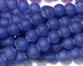 8mm Frosted Glass Round Beads Navy Blue 20