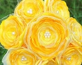 Jillianns BRIGHT YELLOW satin, tulle, and beads bouquet