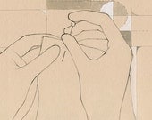 Neutral beige gray and white contemporary art giclee: Angle - fine art reproduction of sewing-themed mixed media drawing