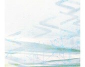 Geometric abstract digital collage in pale blues, aqua, and white: Structure 3 - digital collage fine art print