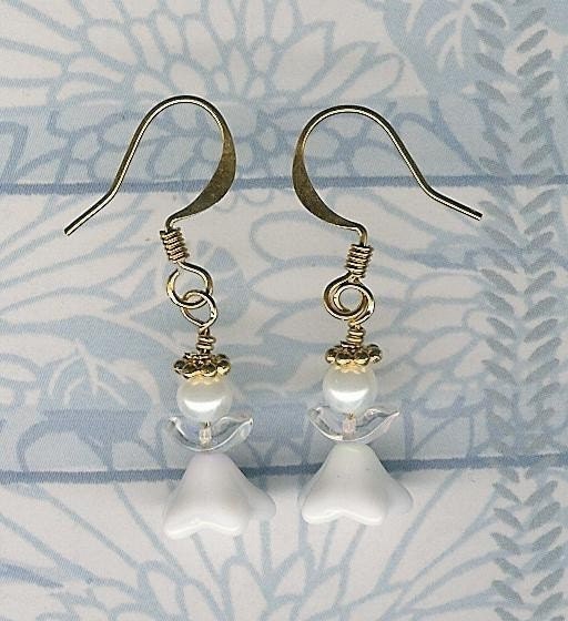 50% off SALE- Precious Little White Glass Guardian Angel Earrings