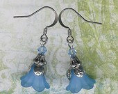 50% off SALE-Antique Silver Delicate Light Sapphire Lucite Petunia Earrings