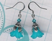 50% off SALE-Antique Silver Delicate Turquoise Lucite Petunia Earrings