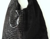 Faux Fur Faux Crocodile Shoulder Bag, The Black Fox, Faux Croc Faux Fur Large Sac