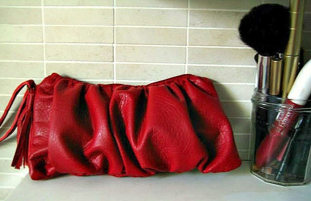Red Faux Leather Clutch, Vegan Leather Purse in Red Wristlet