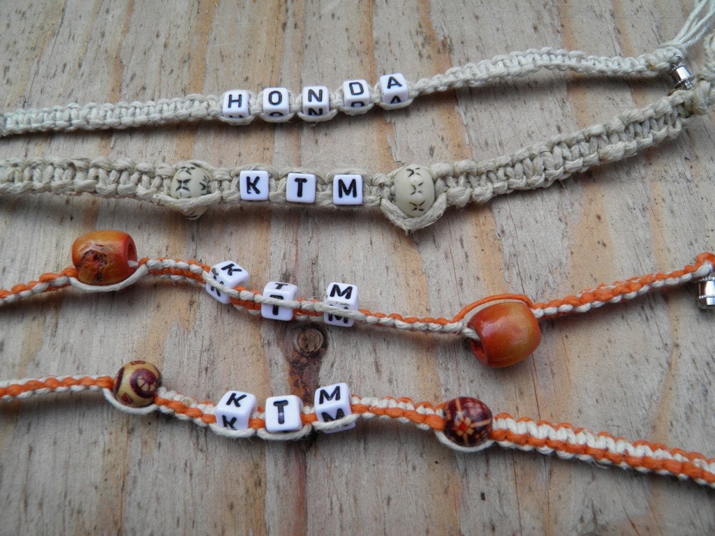 Three KTM Hemp Bracelets (8 in each) and Hemp Honda Bracelet (8 in.) (One of a Kind)