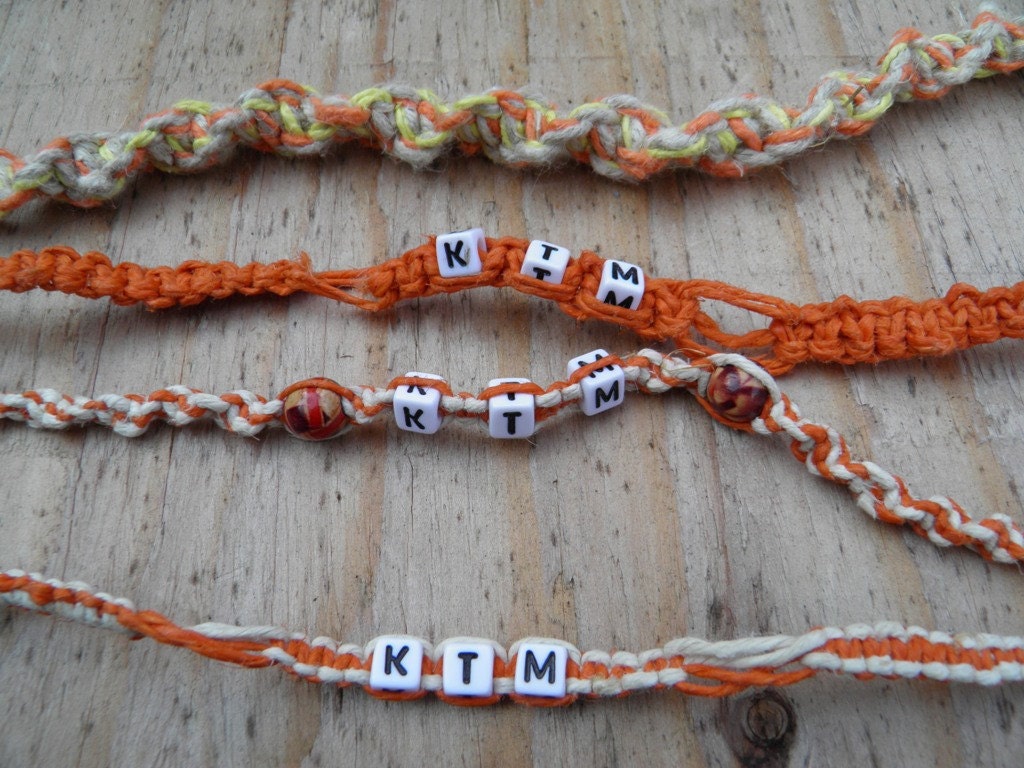 Three KTM Hemp Bracelets (7 in. each) One Hemp Necklace (12 in.) (One of a Kind)
