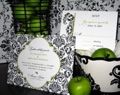 Black and Green Damask - Wedding Invitation Set