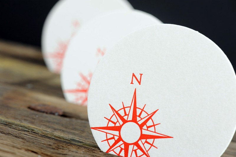 Nautical Compass - Letterpressed Paper Coasters