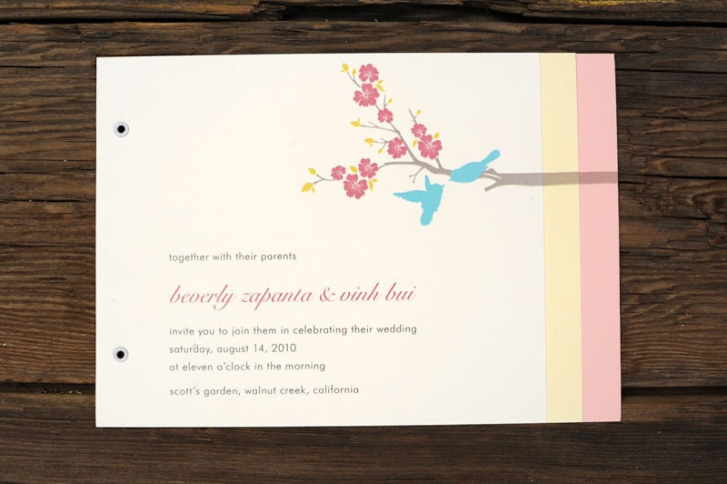 Cherry Blossom Love Birds Wedding Invitations