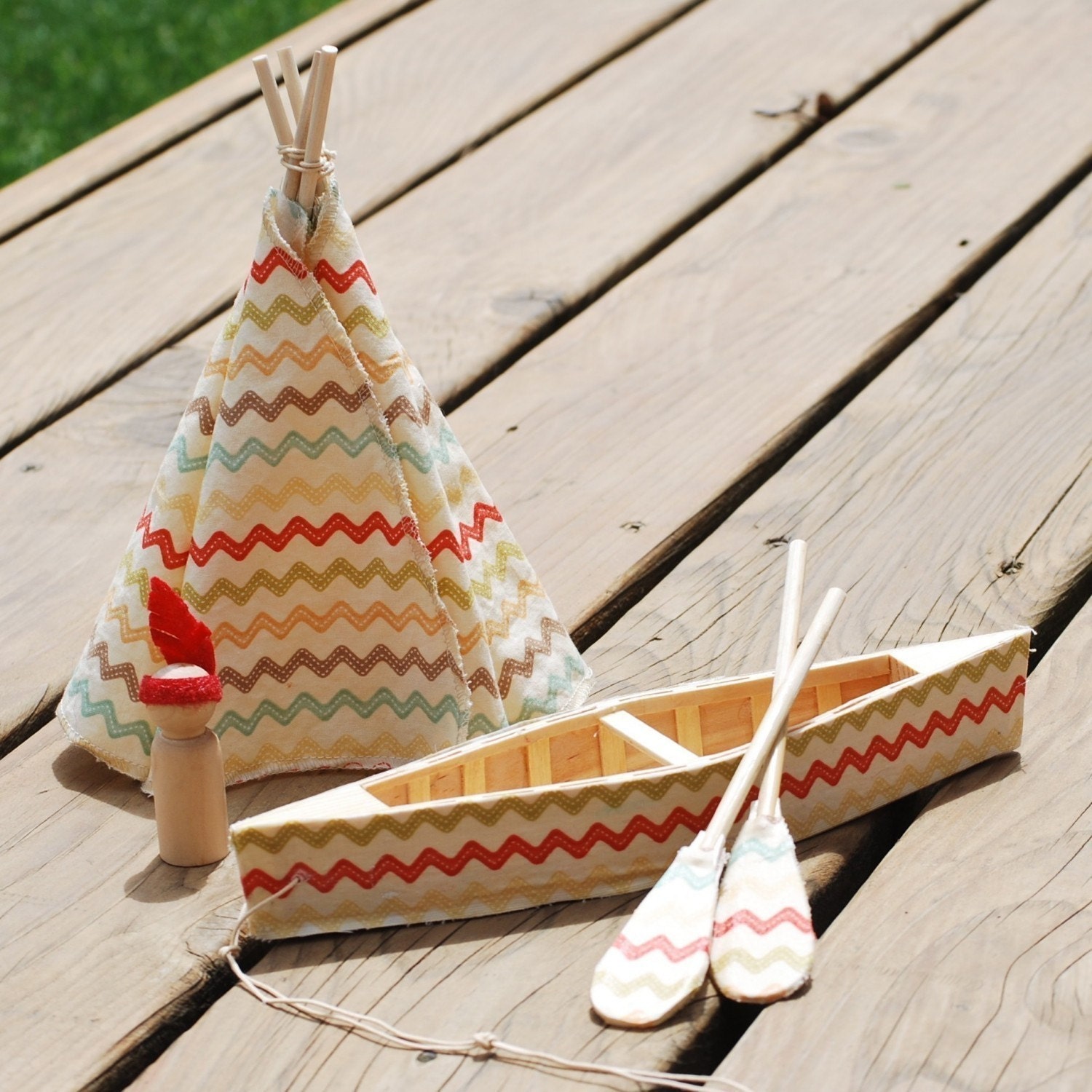 Summer Camp/ Native American Zigzag Playset- canoe, paddles, teepee, camper