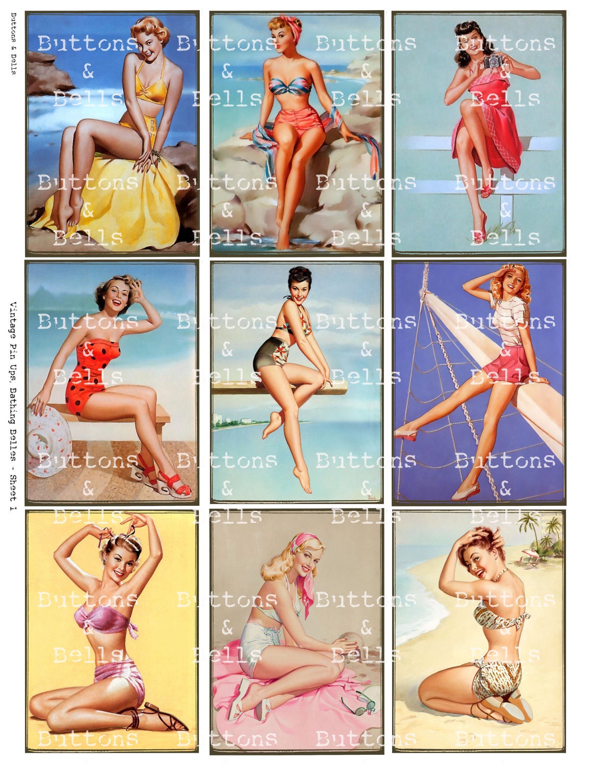 Digital Scrapbook -  Vintage Women - Pin Ups - Pearl Frush - ATC - 2.5x3.5" - Background - Paper - W02