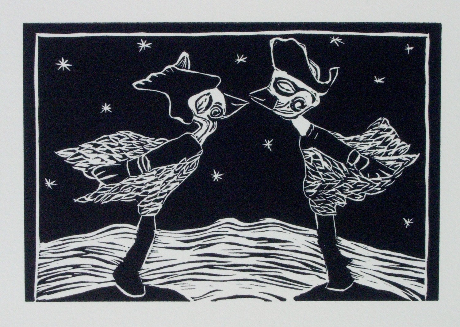 Linocut - "First Kiss"