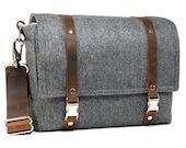 Medium DSLR camera bag with padded insert - gray herringbone wool