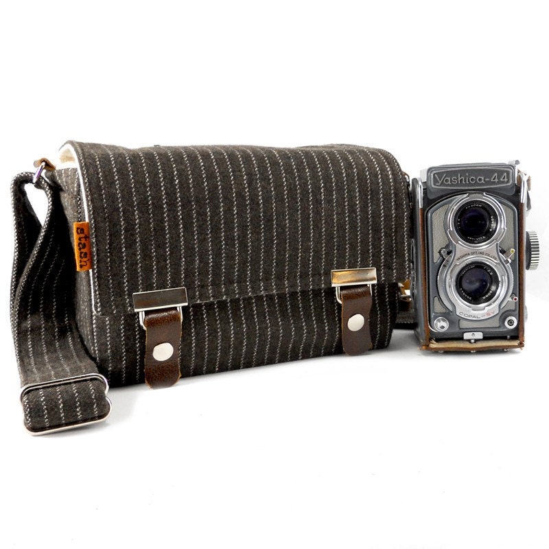 Stash DSLR camera bag - brown pinstripe wool