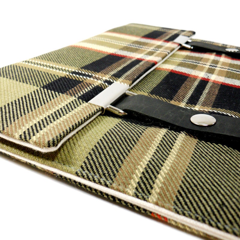 iPad case - green, orange and black plaid