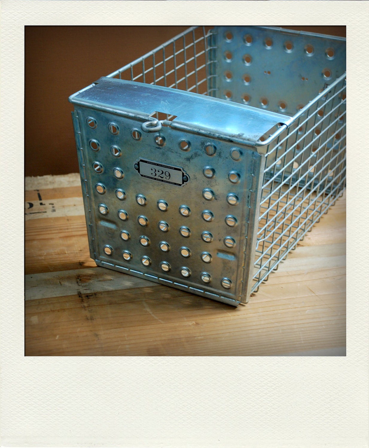 Vintage Metal Wire Perforated Gym Locker Basket