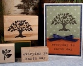 Green Tree  -  wood mounted rubber stamp