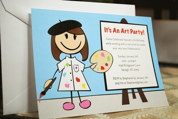 Budding Artist Birthday Party Invitations, Set of 10 Il_570xn