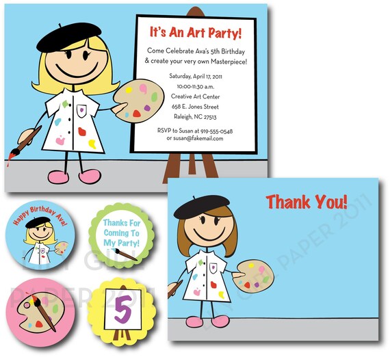 Artist birthday party set (custom), printable Il_570xn