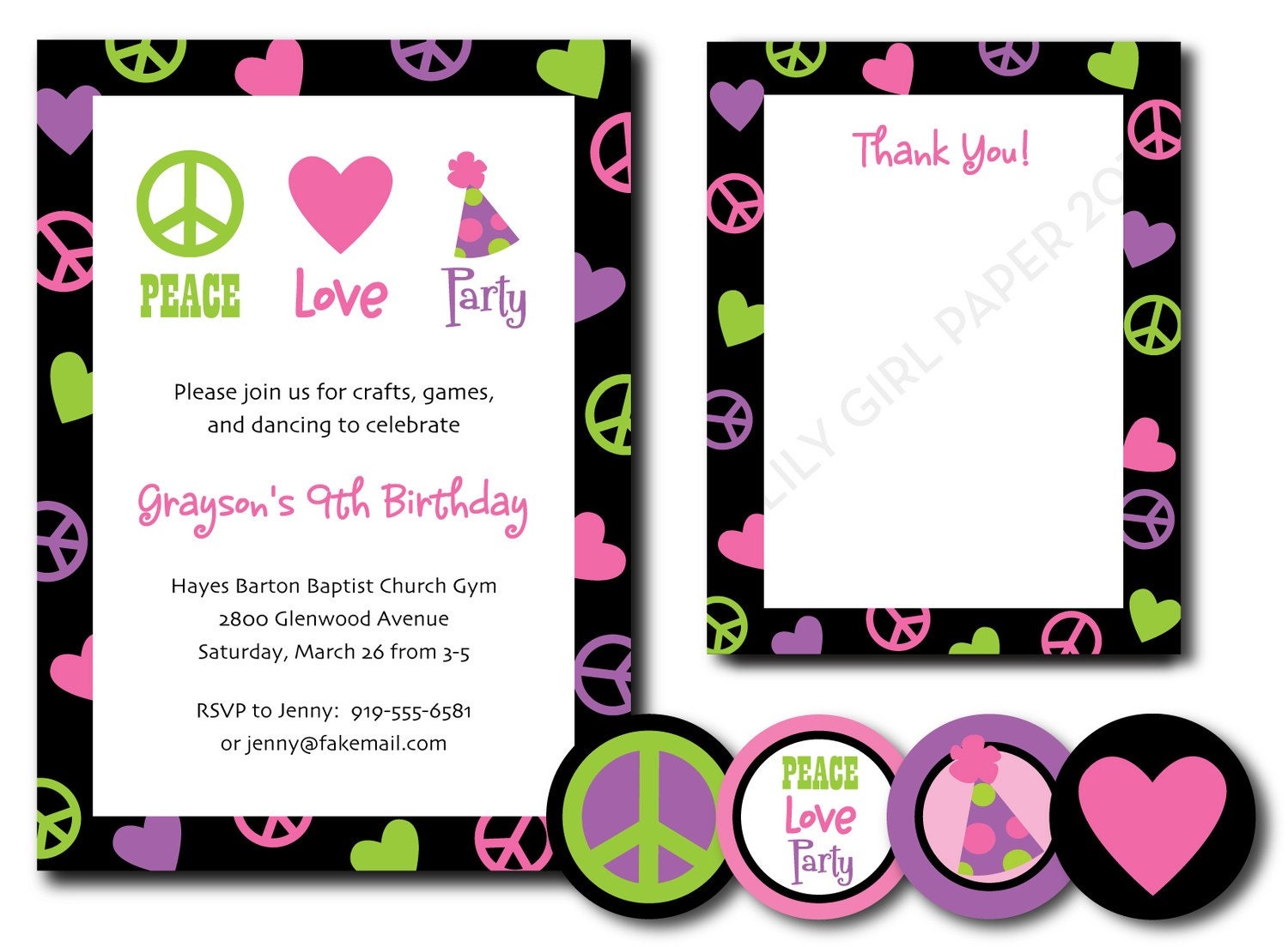 Peace, Love, Party birthday party set (custom), printable Il_570xn