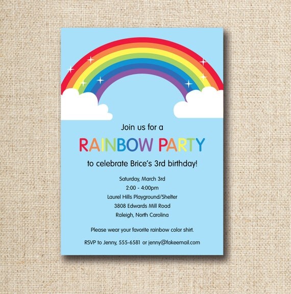 Rainbow birthday party printable invitation (custom) - digital, printable Il_570xn