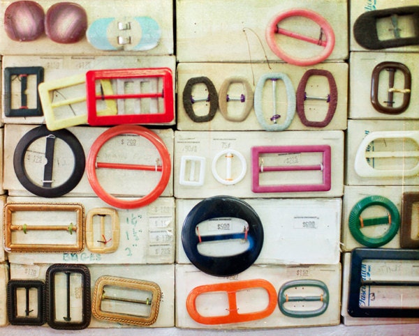 Belt Buckles - red ones, brass ones, big ones, small ones.