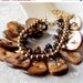 ON SALE Chunky Necklace Beaded Brown Shell Metallic Bronze Glass Beads in Gold, Handmade