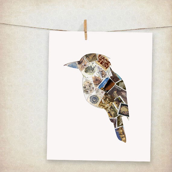 australian kookaburra stamp bird - 10x8" print