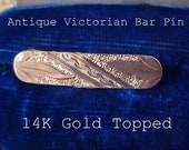 VICTORIAN ANTIQUE 14K Gold Top Bar Pin Brooch - Circa 1890-Phenomenal