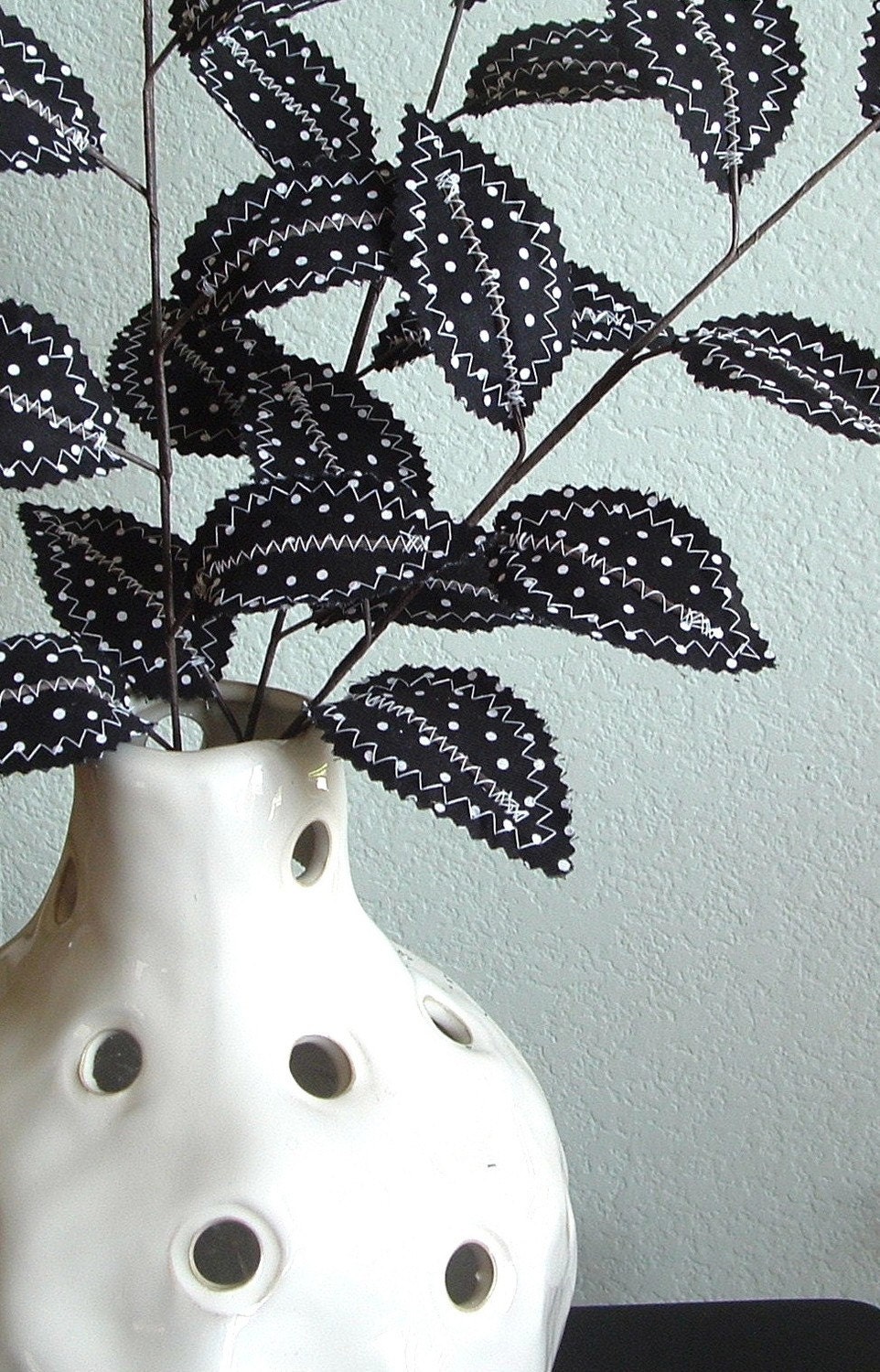 Fabric Leaves - Black and White Polka Dot Branches (set of 3)