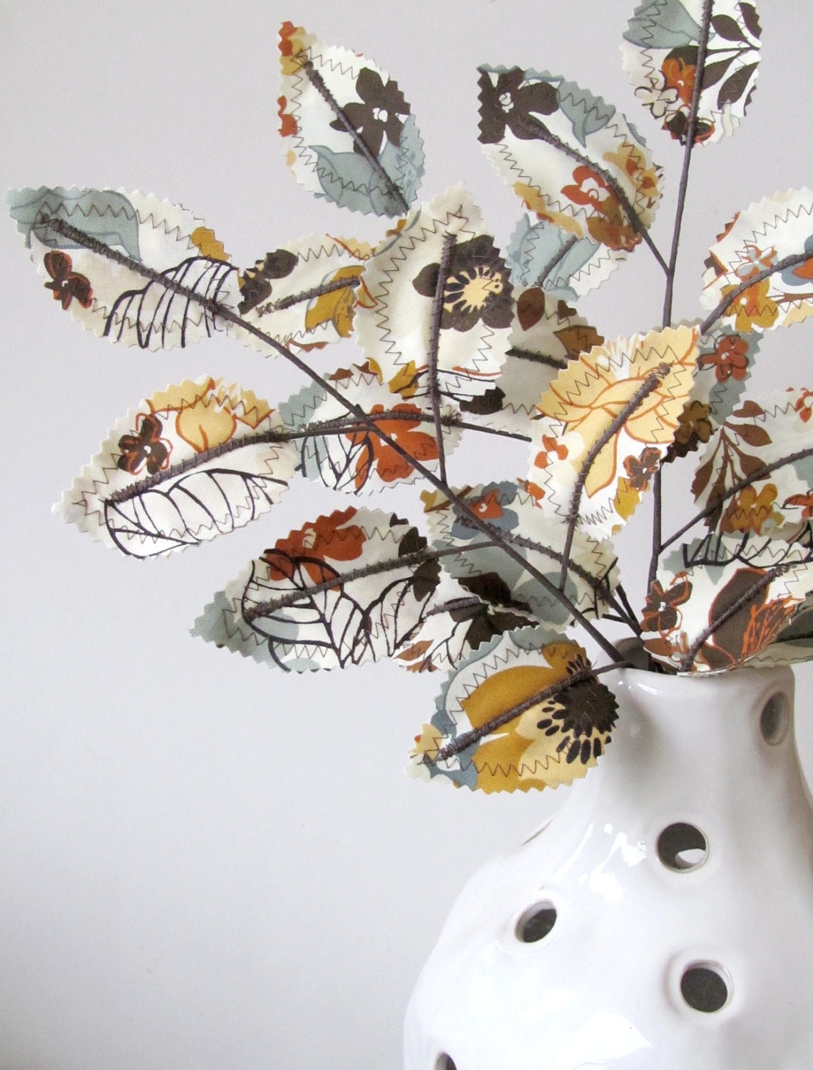 Fabric Leaves - Storm Cloud Grey Blue Brown Mustard Fall Floral Branches - LAST SET!